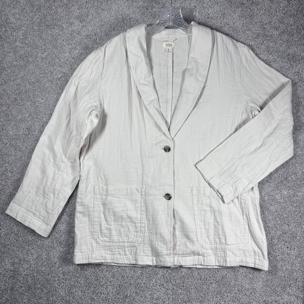 ANA a new approach XL Blazer Jacket Moonbeam 3/4 Sleeve Button Front Womens